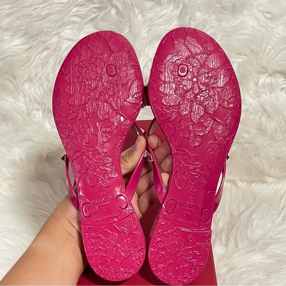 Valentino Garavani PVC Rockstud Bow Jelly Thong Sandals Pink 37 - Picture 6 of 10